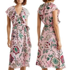 Tory Burch Adelia Floral Printed Wrap Midi Dress Pink Size 2